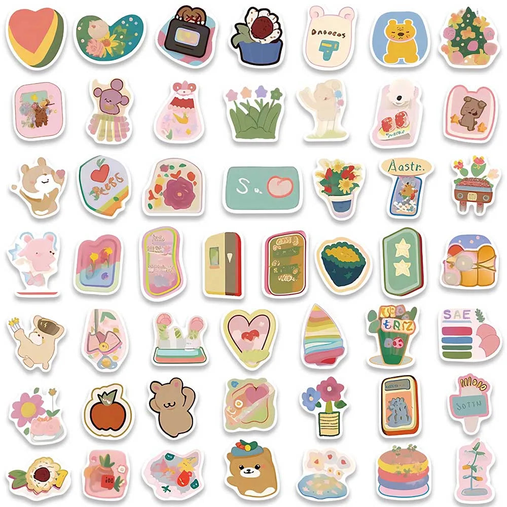 100pcs Cute Cartoon Colorful Flowers Animals Stickers Pack For Luggage Laptop Guitar Phone Waterproof Graffiti Bicycle Car Decal