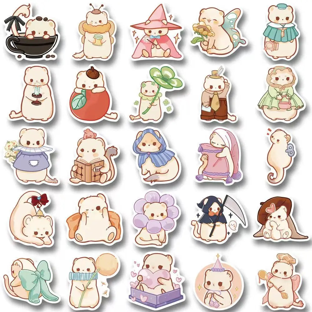 50PCS Cute Animal Ferret Sticker Waterproof Decoration DIY Scrapbook Cup Laptop Luggage Helmet Kids Toy Decal