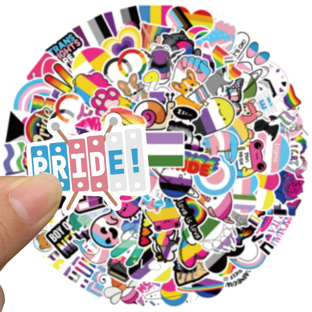 50/100pcs Colorful Cool Cartoon Rainbow LGBTQ Stickers For Laptop Phone Guitar Luggage Diary Waterproof Graffiti Vinyl Decals