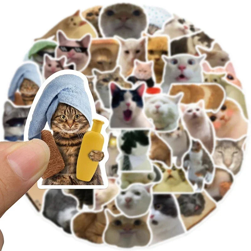 10/30/50PCS Kawaii Cat Mood PVC Graffiti Sticker Sticky Aesthetic Decorative Scrapbook DIY Child Phone Stationery Supply for Kid