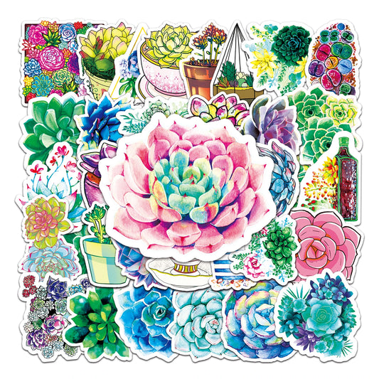 50pc Cute Succulent Cartoon Stickers for Laptop, Guitar, Skateboard, Suitcase Decoration