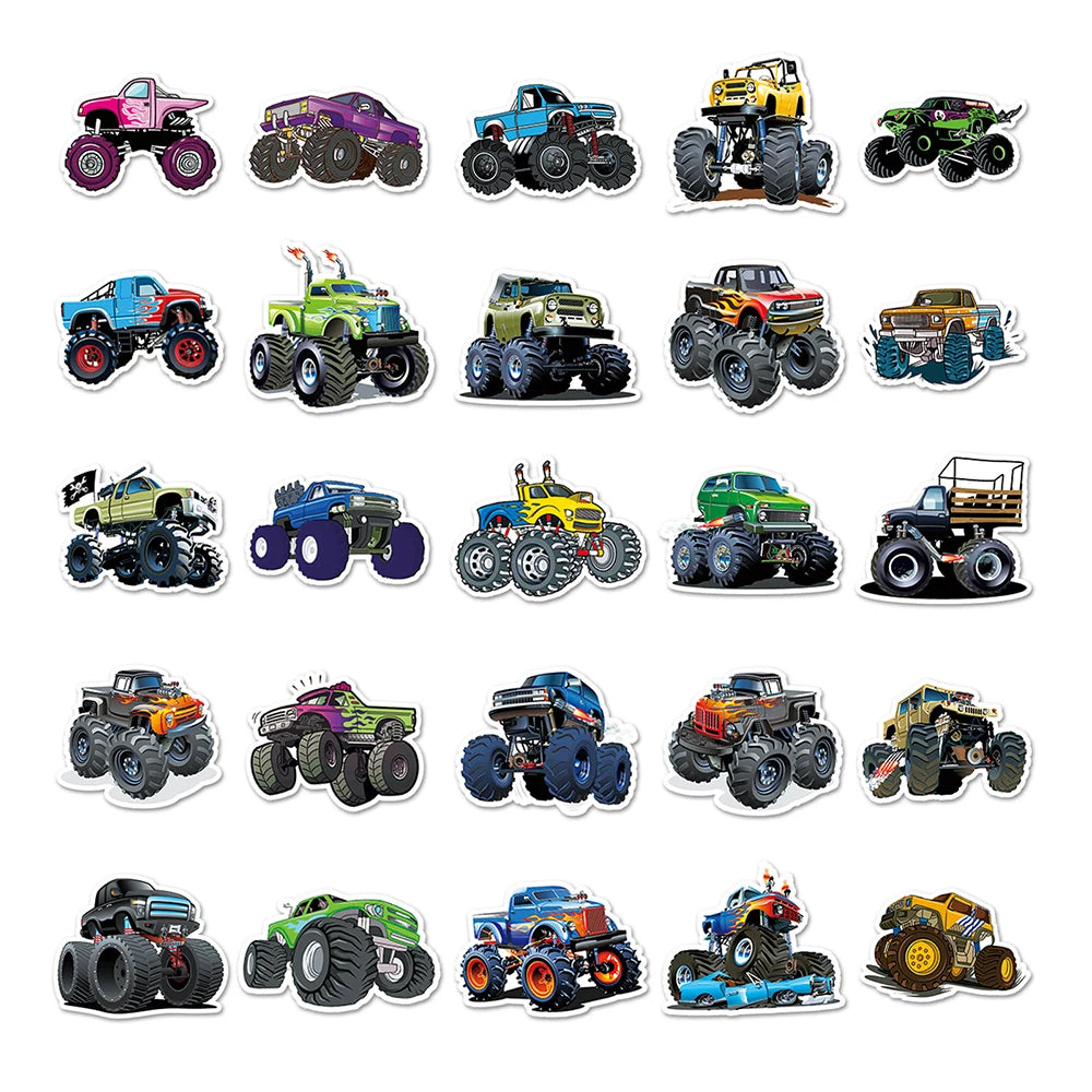 10/30/50PCS Monster Truck Stickers PVC Cool Graffiti Decals Kids Toy Cool Car Decals DIY Notebook Laptop Skateboard Luggage Bike