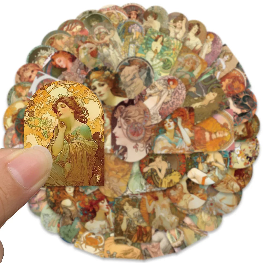 10/30/60PCS Alphonse Maria Mucha Art Graffiti Stickers Aesthetic Decoration DIY Phone Scrapbook Fridge Bike Wall Decals Kids Toy