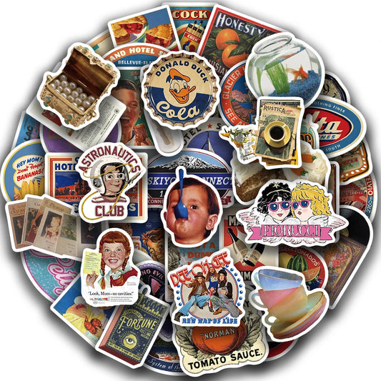 50pcs Vintage Waterproof Stickers for Skateboards & Laptops