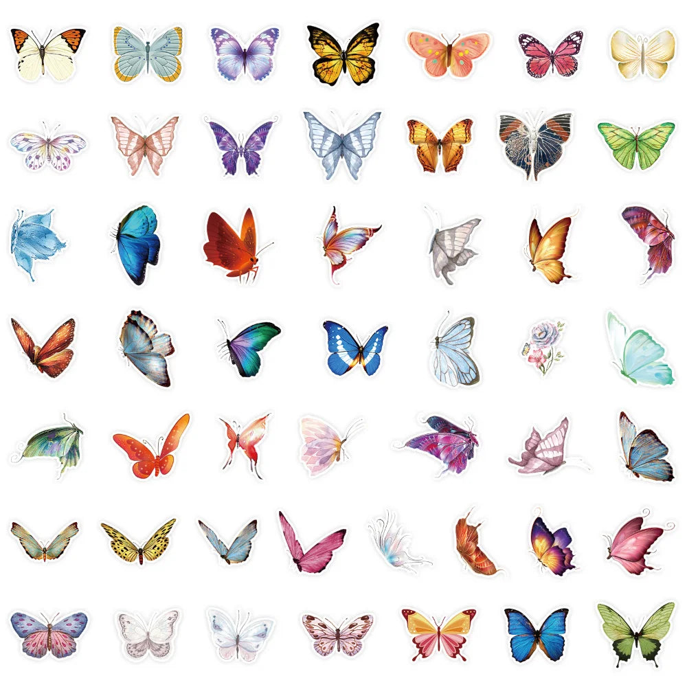 50Pcs Butterfly Stickers for Laptop Skateboard Guitar Stationery Stickers DIY Fridge Car Bottle Decals Kids Toys