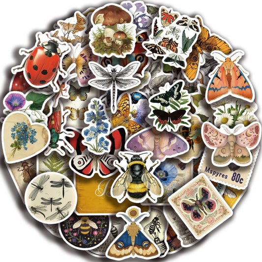 50pcs Retro Insect Cartoon Stickers for Kids & DIY
