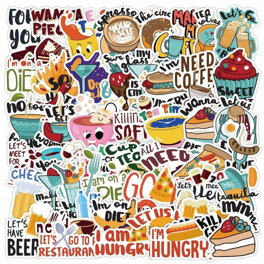 50pcs Cute Cartoon Dining Stickers for Helmet, Desktop, Wall Decoration, DIY Pack Wholesale