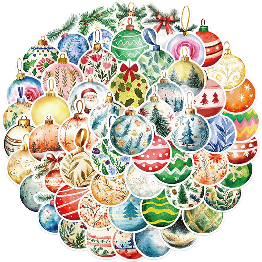 10/56PCS Cute Color Christmas Ball lamp Stickers Kids Toy DIY Window Refrigerator Laptop Phone New Year Gift Decoration Sticker