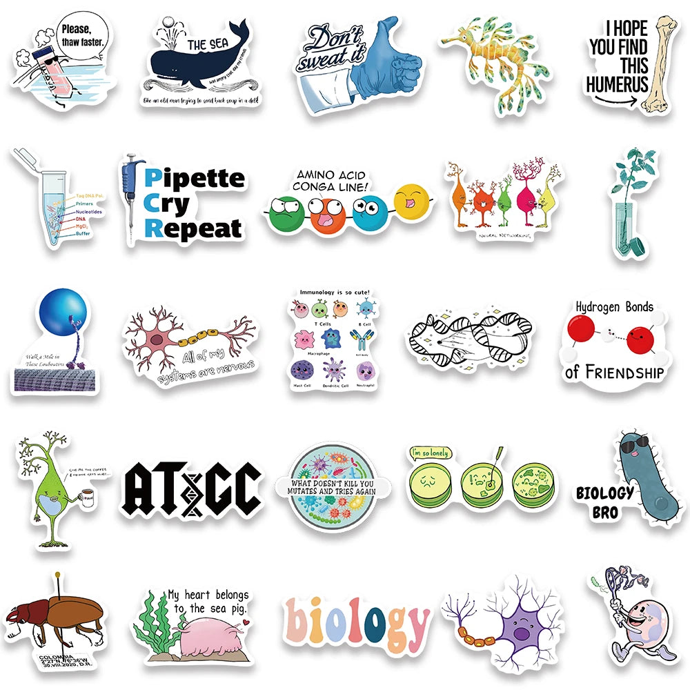 50/100pcs Biology Stickers Funny Aesthetic Decals Vinyl Waterproof Laptop Luggage Fridge Stationery Scrapbook Phone Sticker