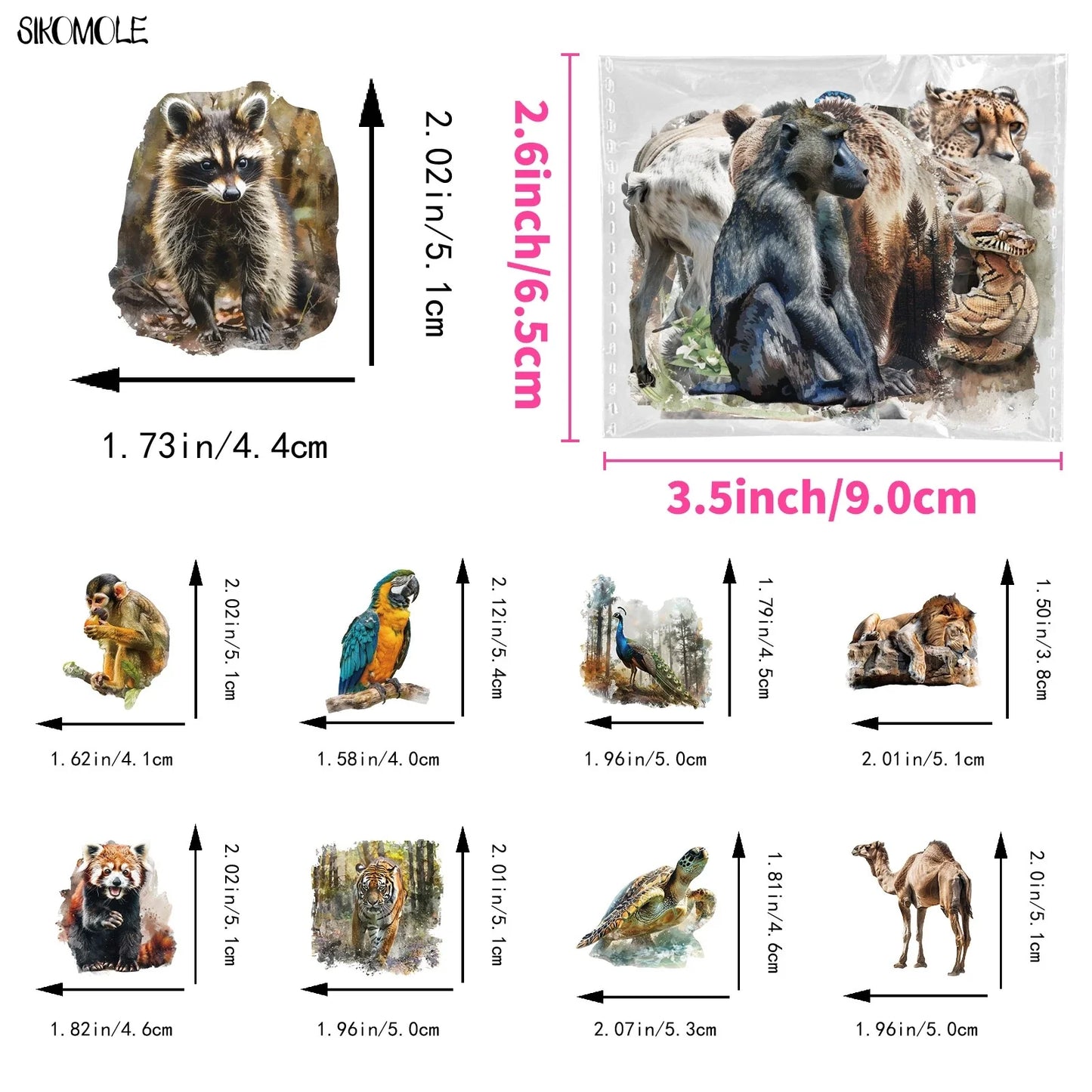 50PCS Realistic Animal Stickers for Kids DIY Toys Laptops Decals