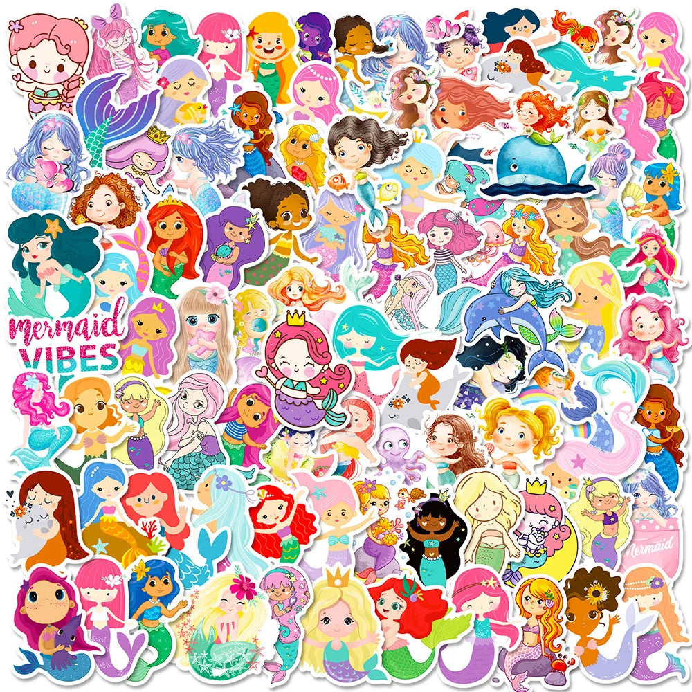 10/30/50/100pcs Disney Cute Cartoon Mermaid Stickers Kawaii Scrapbook Laptop Phone Guitar Car Stationery Sticker for Girls Kids