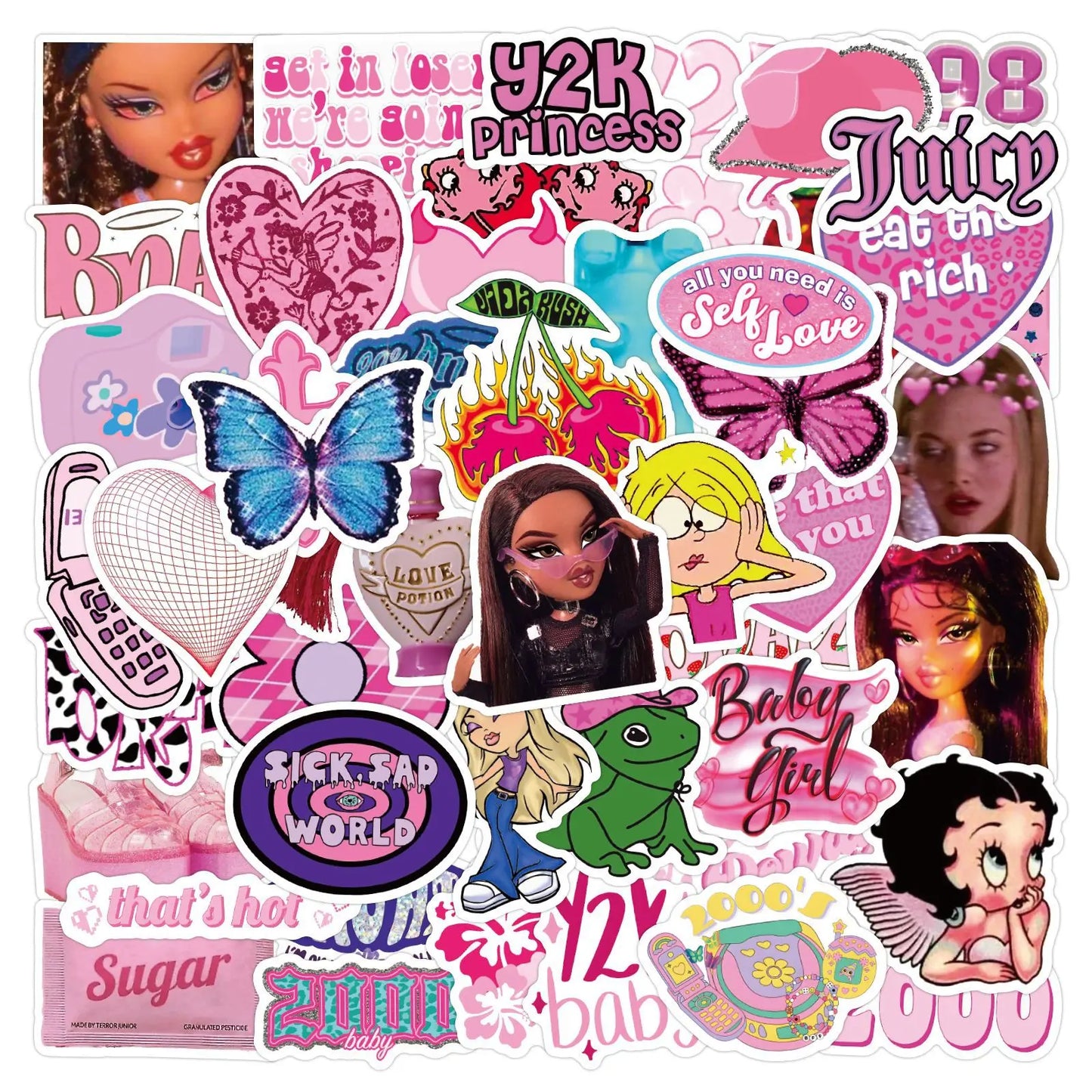 Vintage Y2k Stickers Pack - Aesthetic Laptop, Luggage, Guitar, Phone, Skateboard Decals
