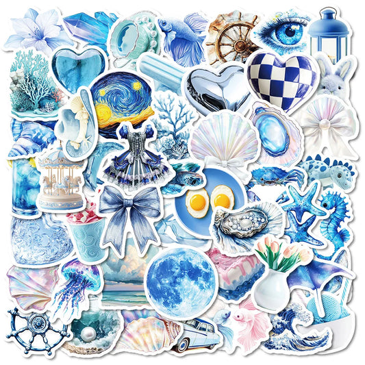 Blue Aesthetic Ocean Stickers: 10/30/50pcs Cute Decals for Notebook, Fridge, Laptop, Toy