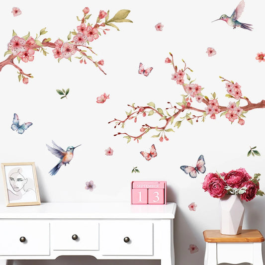 Watercolor Bird Plum Blossom Wall Stickers for Kids Room Decor