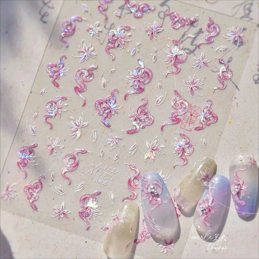 Purple Snake Flower Nail Art Stickers Decals