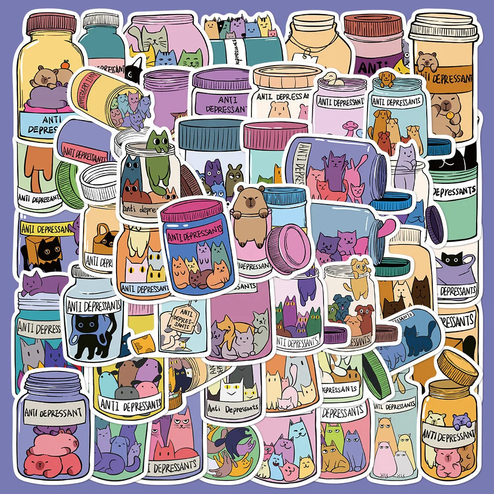 50pcs Cute Cat Graffiti Stickers for Helmet, Wall, Desktop Decoration