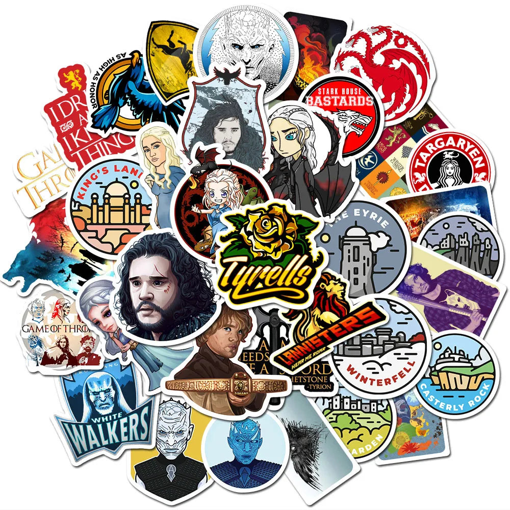 50pcs Game of Thrones Stickers for Laptop, Phone, Scooter, Cup, Suitcase, Fridge