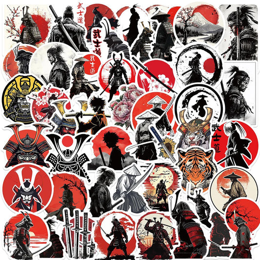 Samurai Bushido Stickers Pack - Waterproof Cartoon Decals for Laptop, Phone, Bike, Fridge