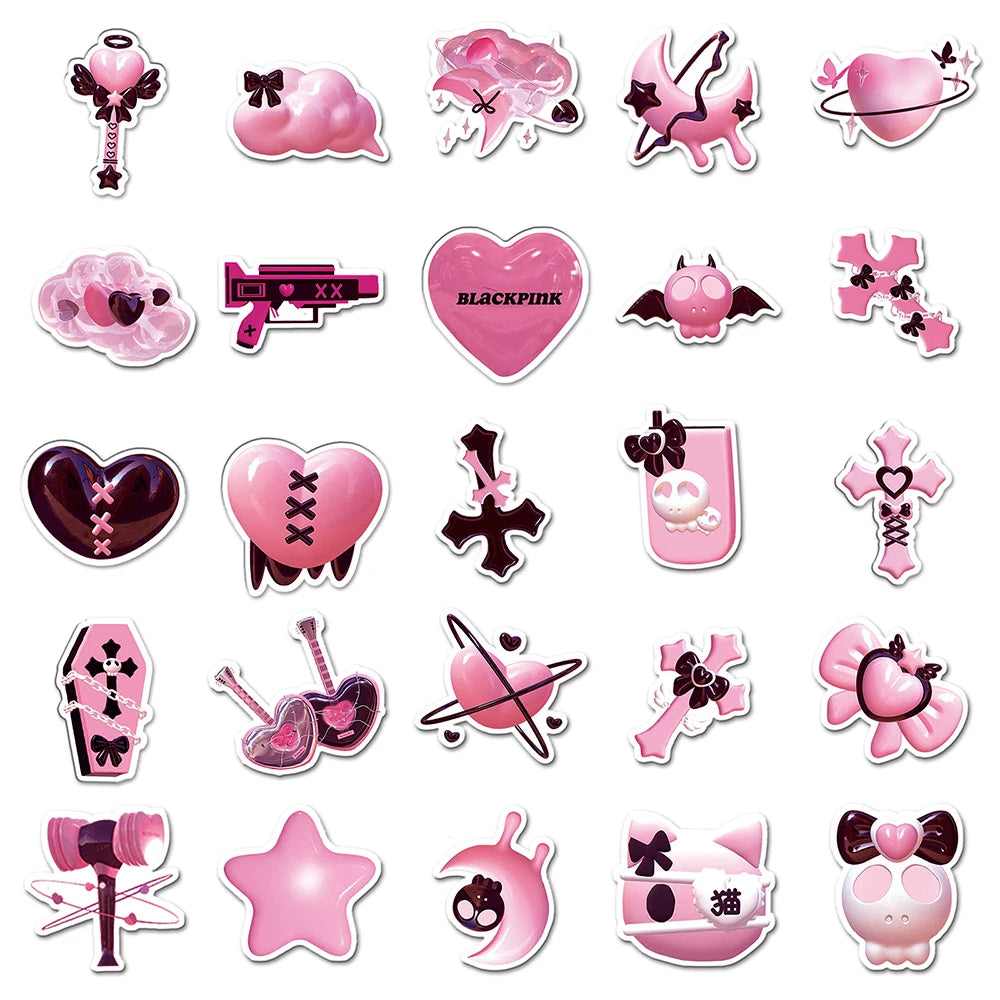 10/30/50PCS Ins Style 2D Pink Cartoon Stickers Decals For Motorcycle Notebook Phone Bike Suitcase Guitar Kids Sticker Toys Gift