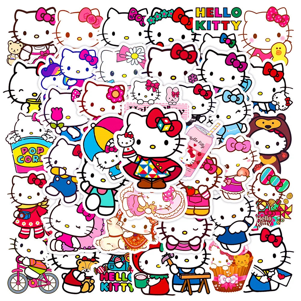 10/30/50pcs Sanrio Hello Kitty Cartoon Anime Stickers Kawaii Girl Decals Graffiti Suitcase Aesthetic Waterproof Sticker for Kids