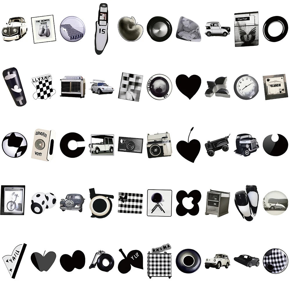 10/30/50/100pcs Ins Style Cute Stickers Black White Simple Decals Kids Toy DIY Laptop Notebook Phone Suitcase Decoration Sticker