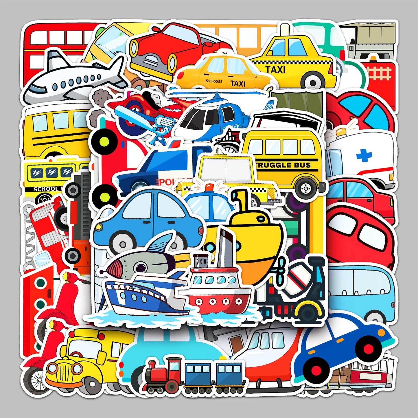 50pcs Cute Cartoon Vehicle Stickers for Helmet Wall Decoration