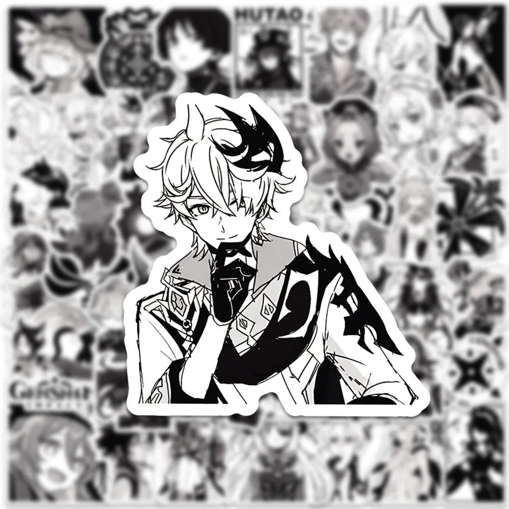 10/30/50PCS Genshin Impact Black White Anime Stickers Funny Game Graffiti Toys DIY Laptop Phone Bike Guitar Car Decals Kids Toy