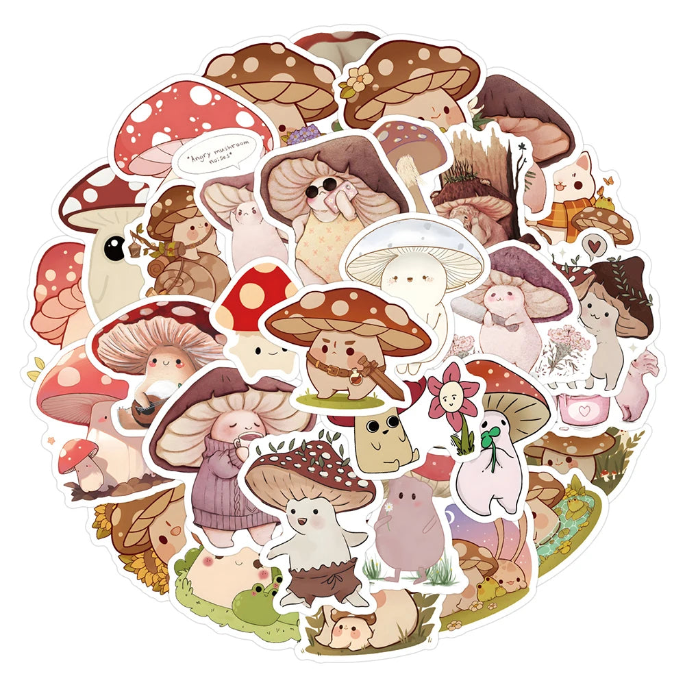 10/30/60pcs Retro Cute Mushroom Cartoon Stickers Decals Laptop Suitcase Phone Guitar Scrapbook Decoration Sticker for Kids Toys