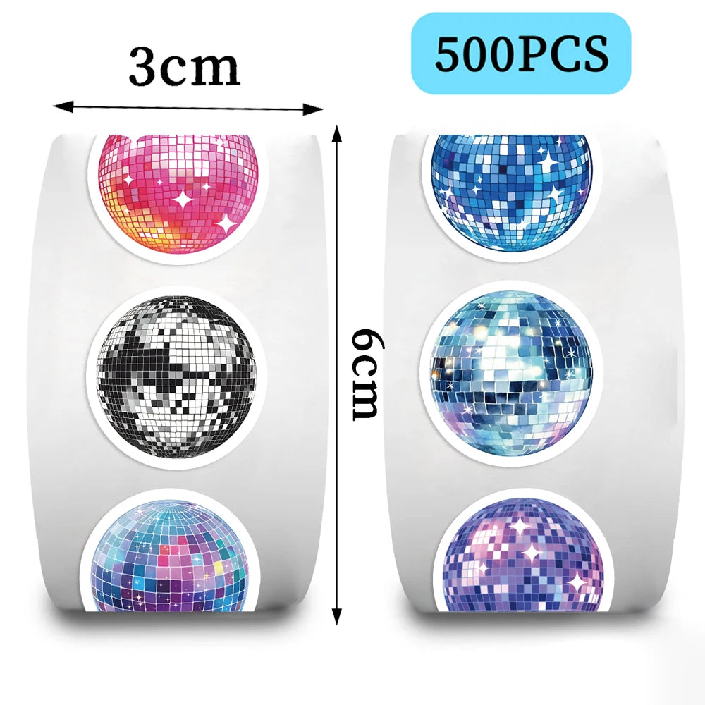 500Pcs/Roll Cartoon Disco Sticker Cool Tape Adhesive Material Envelope Sealing Sticker DIY Phone Luggage Paste Paper