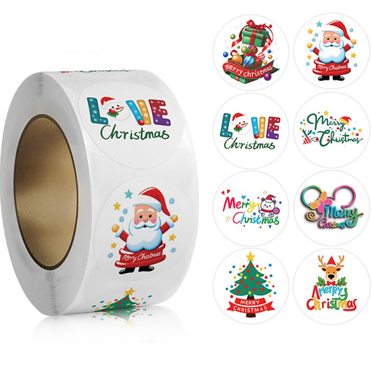 Cartoon Christmas Stickers Set: Santa, Tree, Snowman