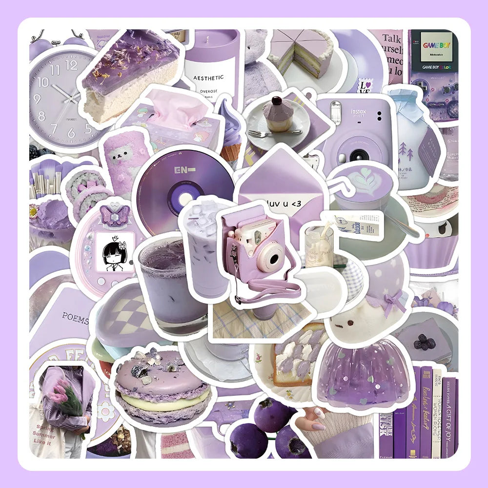 10/30/60PCS Ins Cartoon Purple Stickers Aesthetic Cute Korean Style Cartoon Decals Toys DIY Phone Fridge Laptop Guitar Wall Car