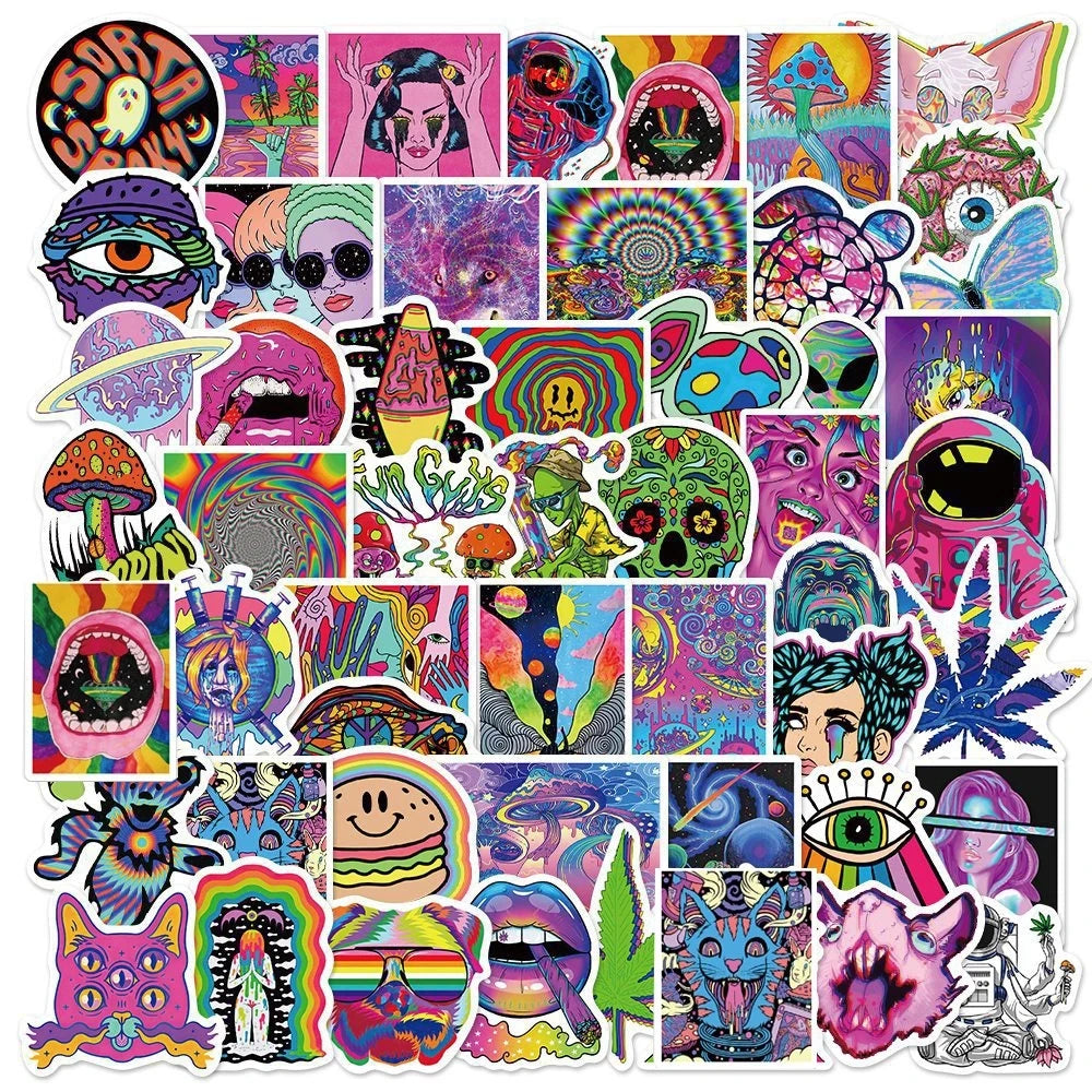 10/30/50PCS Art Psychedelic Graffiti Stickers Aesthetic Cartoon Kid Toys Decals Luggage Helmet Laptop Guitar Waterproof Sticker