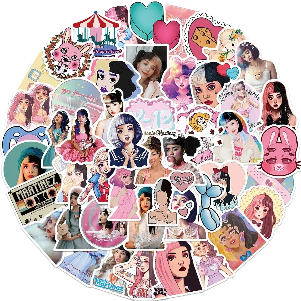 10/50PCS Singer Melanie Martinez Stickers Cartoon Decals DIY Scrapbook Album Suitcase Laptop Fridge Car Wall Sticker Kids Toy