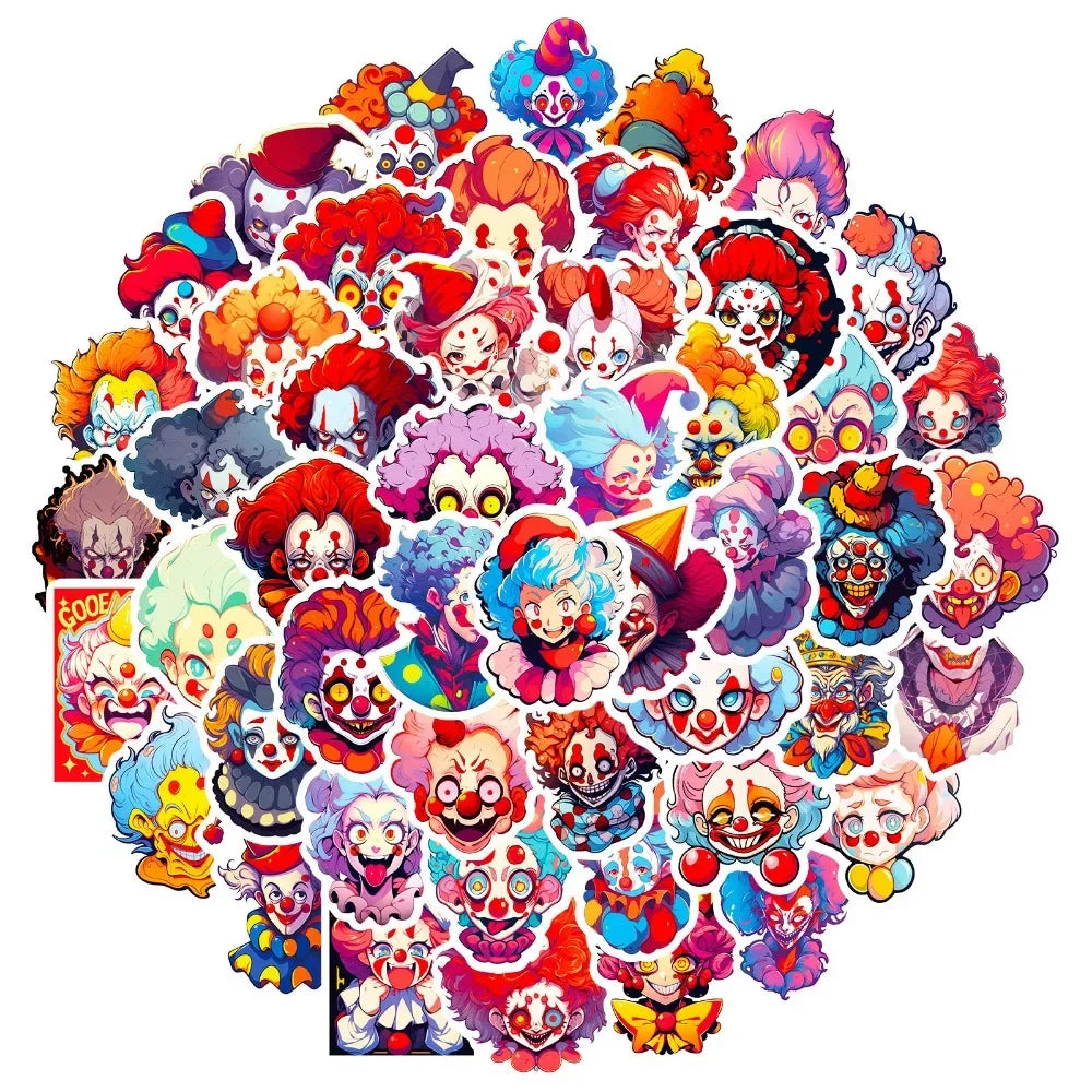 10/50Pcs Vintage Clown Stickers For Phone Suitcase Guitar Car Helmet Craft Supplies Scrapbooking Material Cartoon Sticker Pack