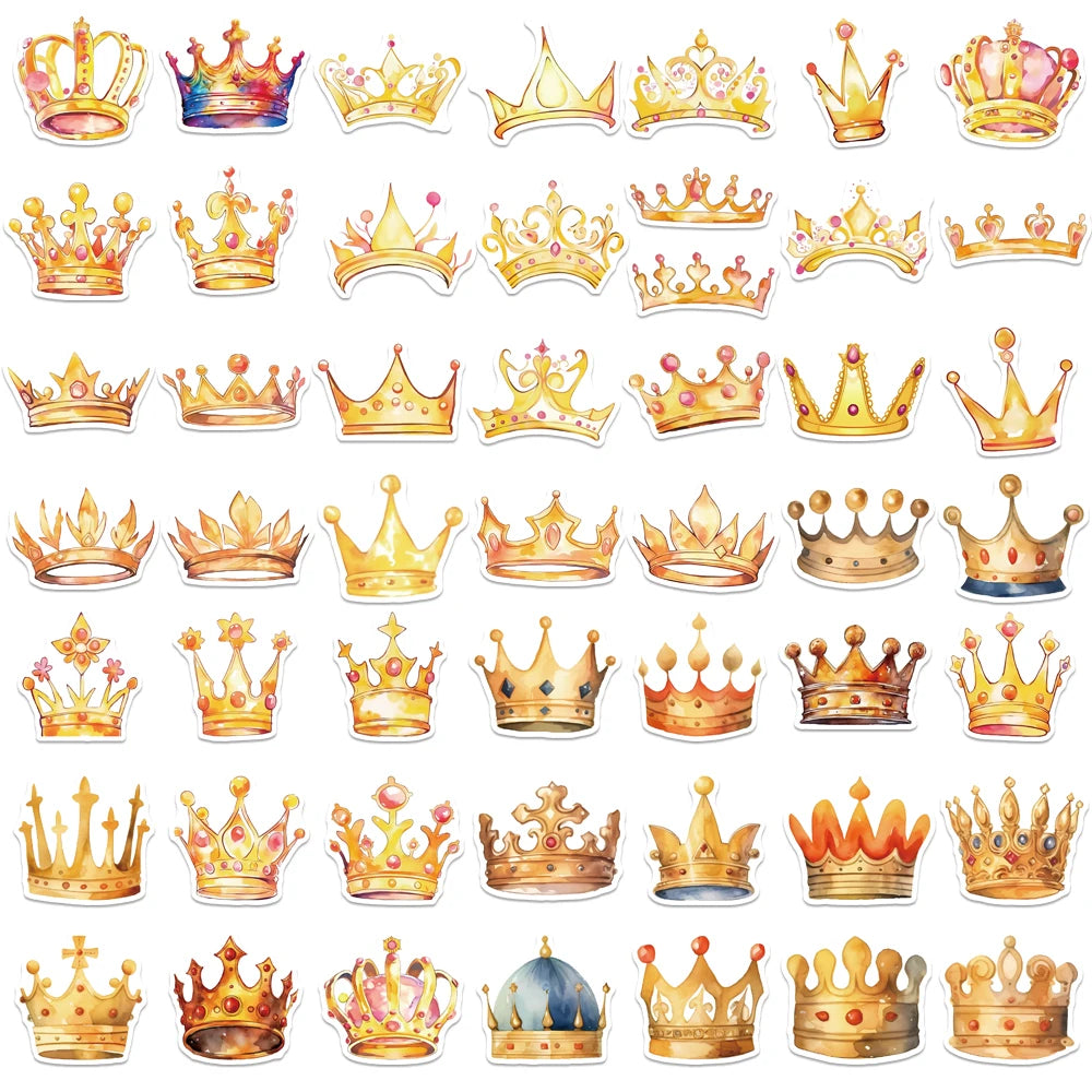 10/25/50PCS Cartoon Gold Crown Sticker Waterproof Cute Art Decoration Cup Clipbook Stationery Book Laptop Guitar Helmet Luggage