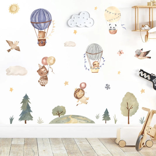 Cute Bear Hot Air Balloon Nursery Wall Decals Watercolor Vinyl Decor