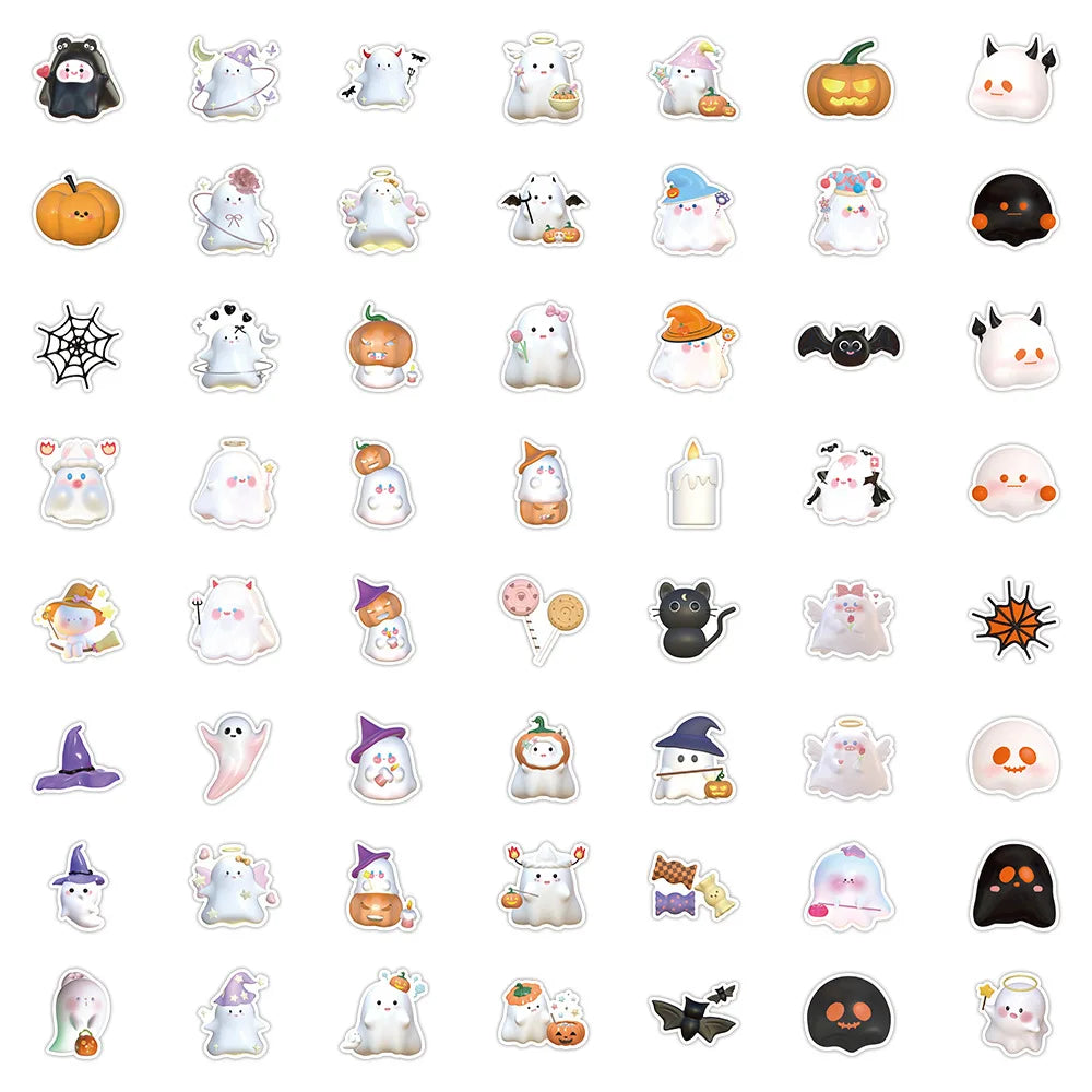 10/30/60PCS Cute Cartoon 3D Ghost Stickers Halloween Decoration Decals For Skateboard Fridge Bike Notebook Car Sticker DIY Toys