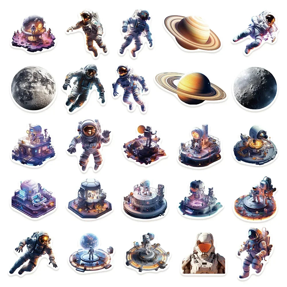 10/50Pcs Space Astronaut Stickers Laptop Refrigerator Ledger Phone Case Luggage Decoration Waterproof DIY Sticker Toys for Kids