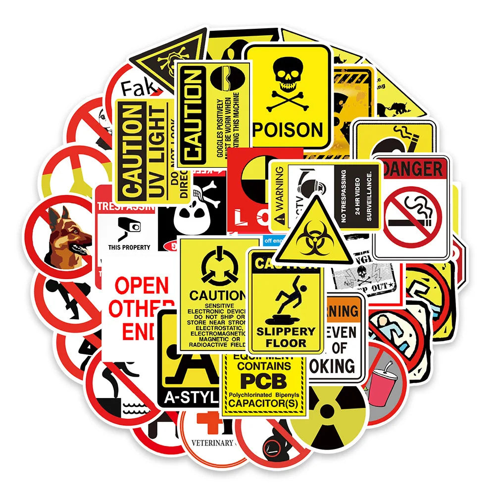 10/30/50pcs Warning Danger Sticker Packs