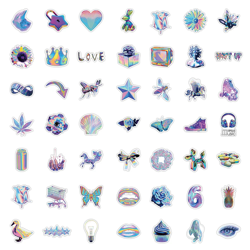 10/30/53pcs Cute VSCO Holographic Laser Cartoon Stickers DIY Motorcycle Laptop Phone Luggage Fridge Decoration Sticker Kids Toys