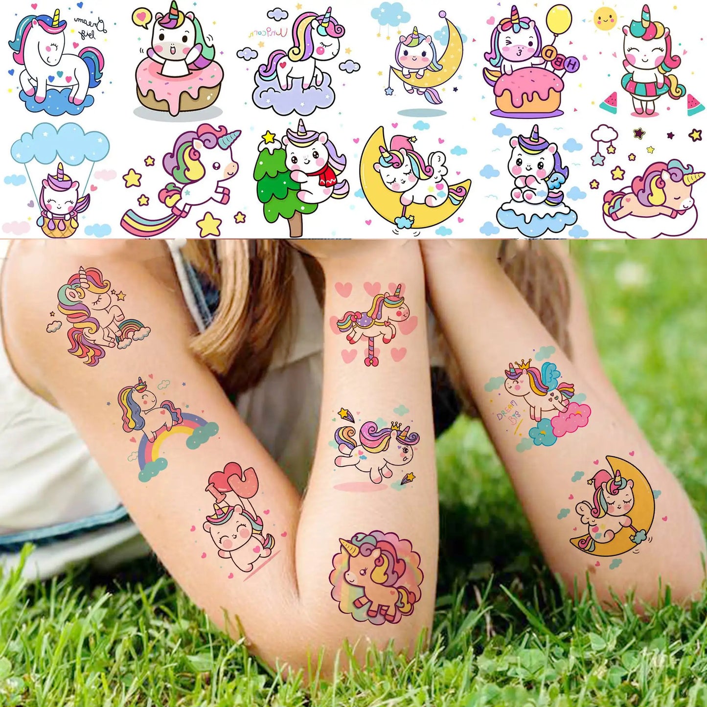 50 PCS Cute Unicorn Temporary Tattoos For Girls Kids Face Waterproof Fake Tattoo Sticker Cartoon Birthday Gifts Tatoos Body Art