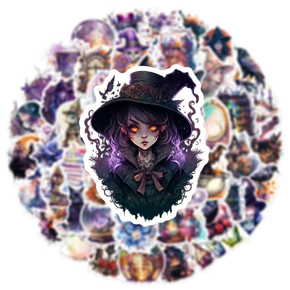 10/30/50pcs Gothic Magic Witch Cartoon Waterproof Stickers Halloween Horror Aesthetic Decals Car Laptop Cool Graffiti Sticker