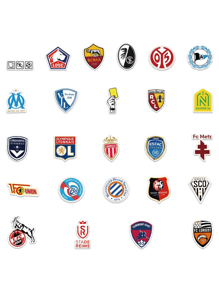 50 football club benchmarking stickers, personalized and creative handbill stickers, mobile phone and skateboard decorations