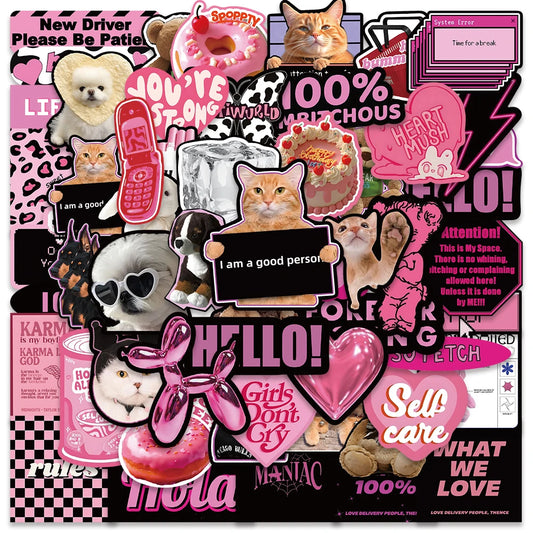 55/110PCS Pink Gothic 3D Stickers Cute Anime Aesthetic Decals for Phone, Computer, Car, Toy