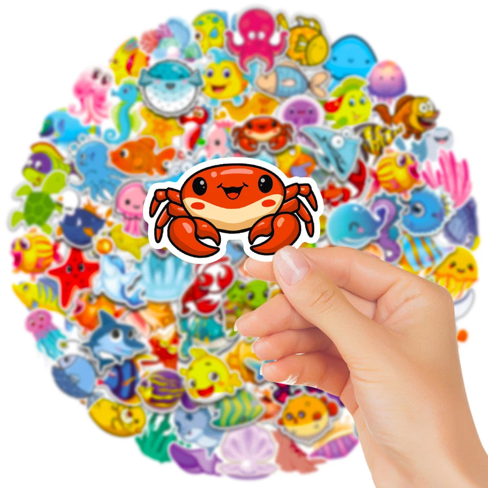 10/30/50/100pcs Cute Marine Animals Stickers Ocean World Cartoon Decals Kids Toy Scrapbook Laptop Luggage Phone Graffiti Sticker