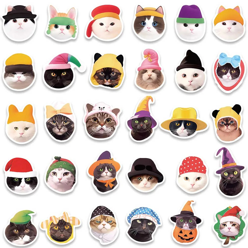 59pcs Cute Cartoon Cats in the Hat Stickers For Laptop Phone Guitar Luggage DIY Waterproof Graffiti Stationery Vinyl Decals