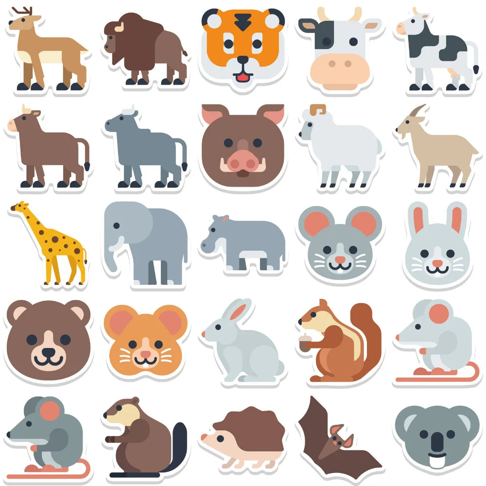 10/52Pcs Cute Cartoon Animal Stickers Motorcycle Luggage Guitar Skateboard Cool Graffiti Sticker for Kid Decal Toys Gift