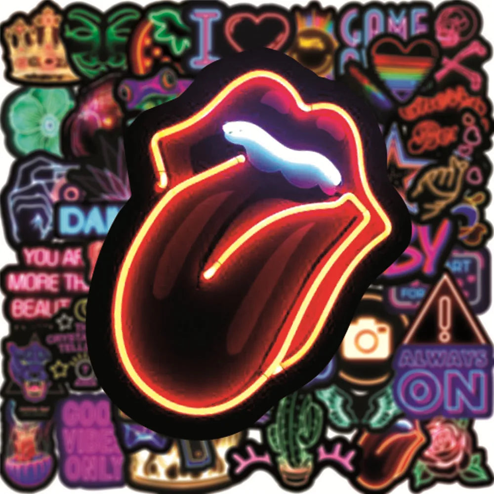 10/30/50PCS Neon Light Sticker Graffiti Sticker Scrapbook Notebook Car Guitar Wall Sticker Motorcycle Cute Cartoon Decoration