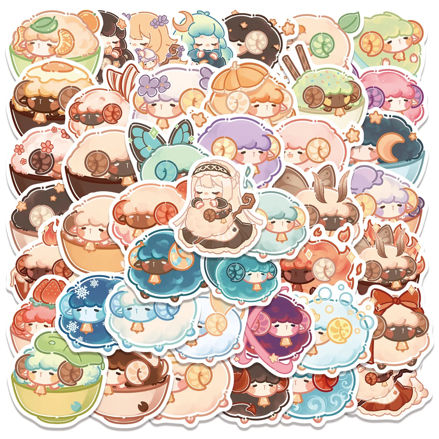 Kawaii Sheep Stickers Pack - Cute Cartoon Animal Decals for Laptop, Luggage, Skateboard, Kids Toys