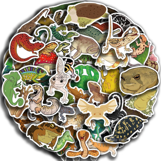 50pcs Cartoon Reptile Stickers: Waterproof Vinyl Decals